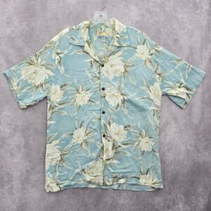 Tropical Group Blue Beach Palm Tropical Surf Island Vintage Hawaiian Shirt Large